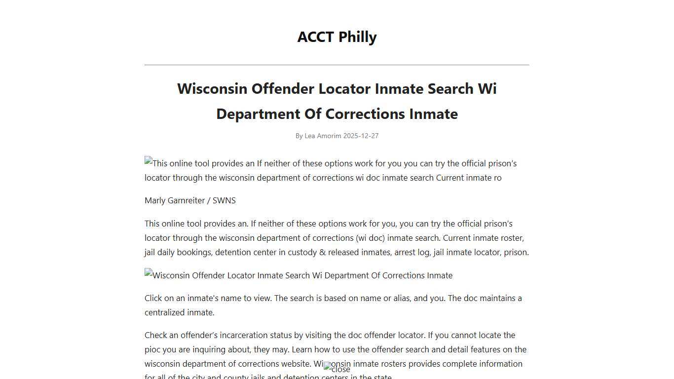 Wisconsin Offender Locator Inmate Search Wi Department Of Corrections Inmate - ACCT Philly